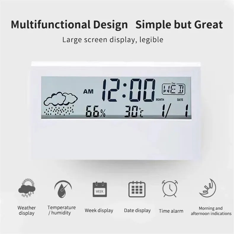 Modern Table Alarm Clock with Weather Display