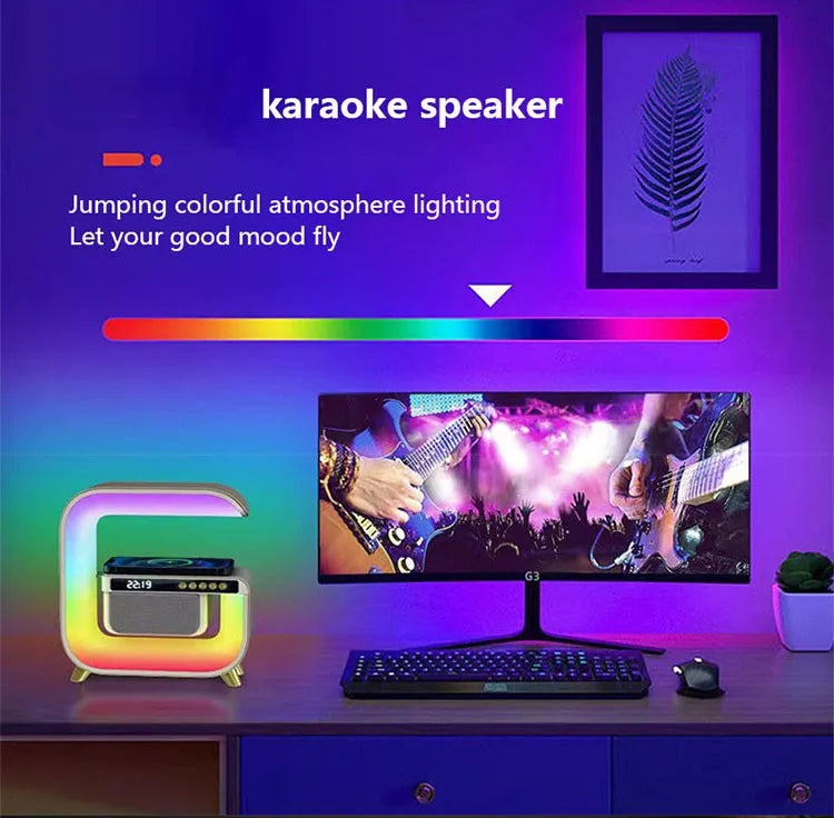 4-in-1 Smart Alarm Clock with Wireless Charging, Speaker & RGB Light