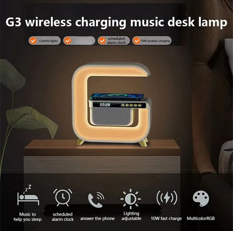 4-in-1 Smart Alarm Clock with Wireless Charging, Speaker & RGB Light