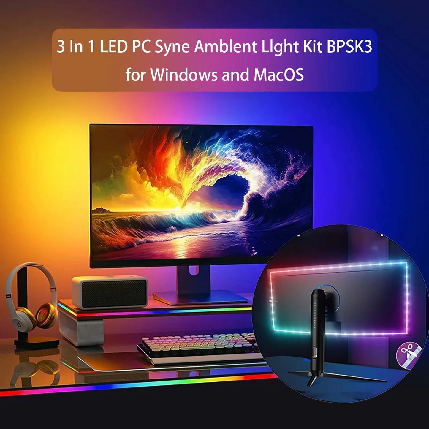 Gaming RGB LED Strip Light with PC Sync & Music Sync