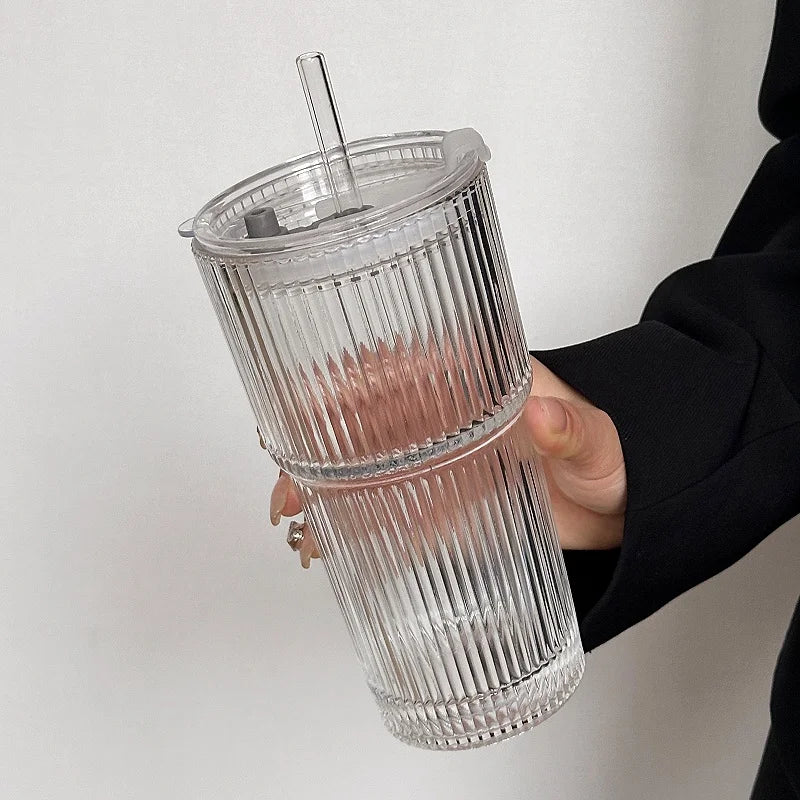 Reusable Glass Tumbler with Lid & Straw