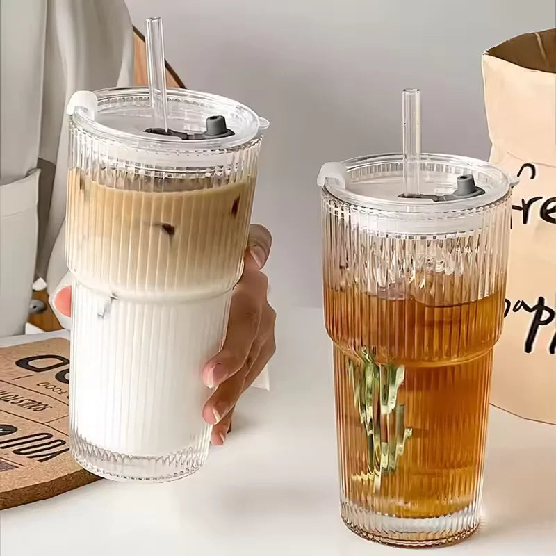 Reusable Glass Tumbler with Lid & Straw