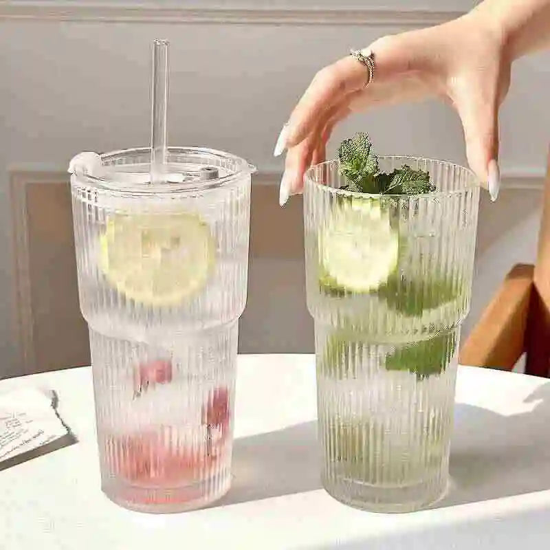 Reusable Glass Tumbler with Lid & Straw