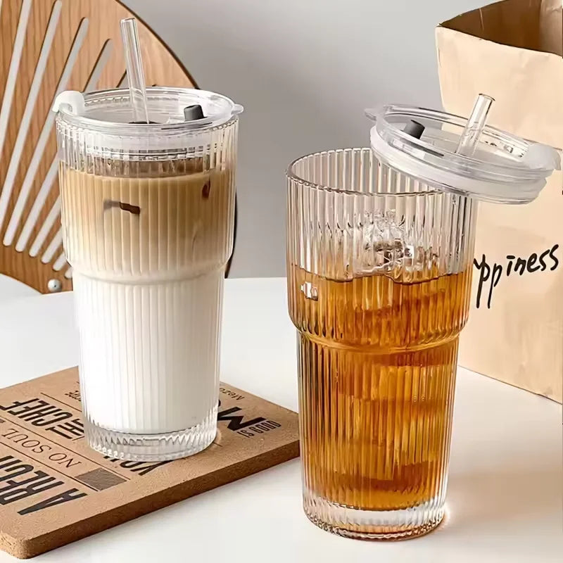 Reusable Glass Tumbler with Lid & Straw