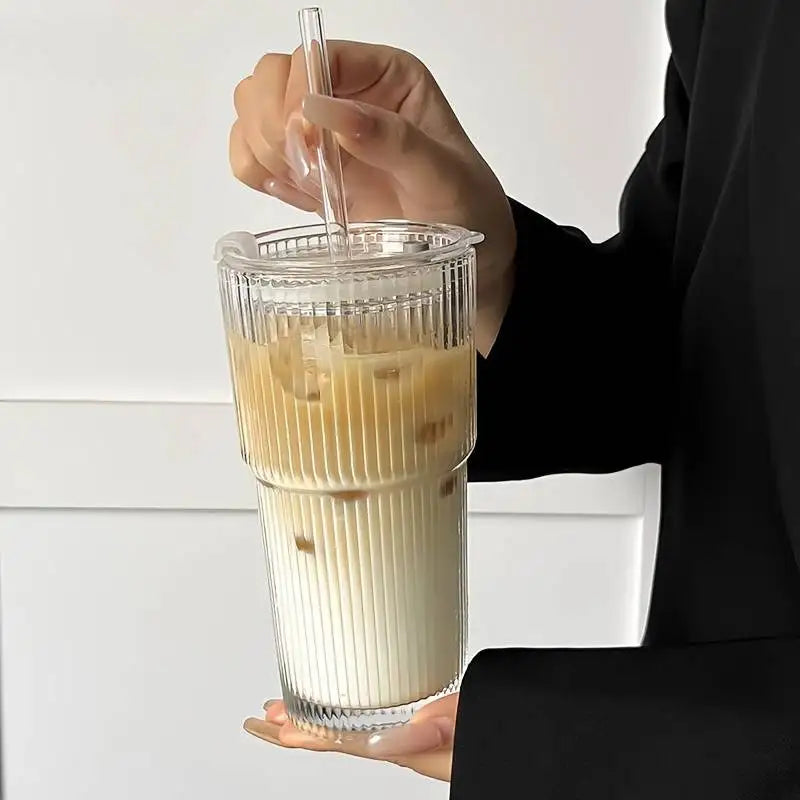 Reusable Glass Tumbler with Lid & Straw