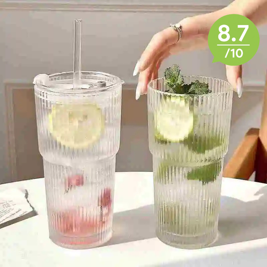 Reusable Glass Tumbler with Lid & Straw